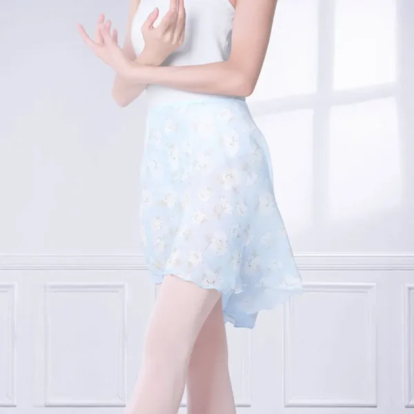 Ballet Skirt Women Printing Skirt Adult Ballet Dance Short Dresses Satn Ribbon Chiffon Skirts Blue Yellow 4