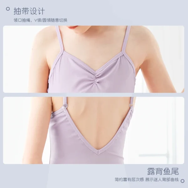 Ballet Leotards Girls Gymnastics Leotard Camisole Leotards Drawstring V Back Nylon Dance Leotards Ballet Bodysuit For Girls 4