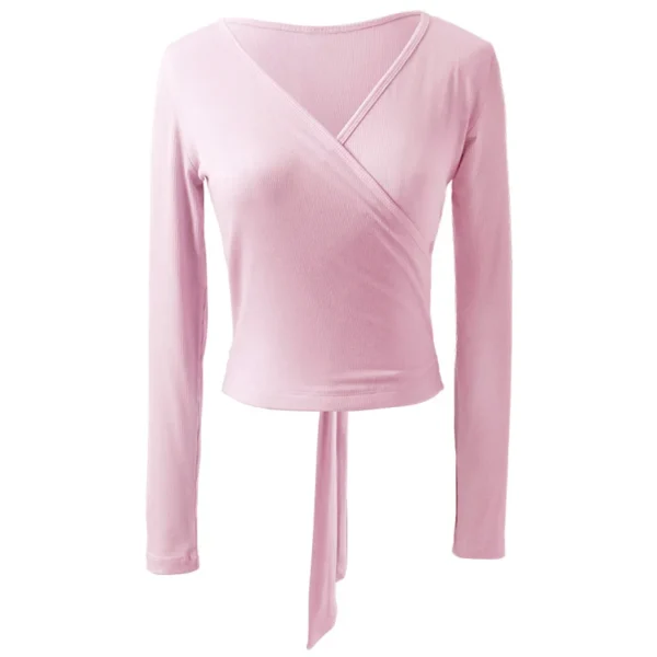 Woman Ballet Jacket Dance Top Wrap Knitted V Neck Long Sleeve Dance Shirt Bandage Ballet Tops Training Tops Dance Costumes 6