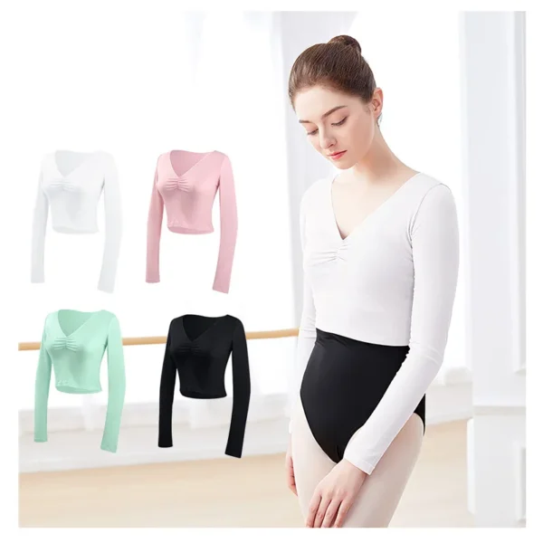 Ballet Top Woman Ballet Knitted Tops V Neck Long Sleeve Dance Tops Shirts Adults Dancewear Training Tops Dance Costumes 2