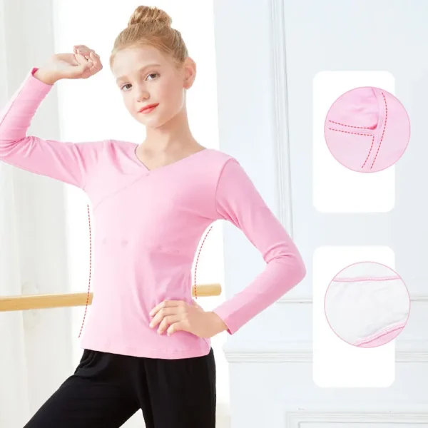 Ballet Tops Girls Dance T-shirt Long Sleeves Clothes Cross Neck Tops+Pants Sets Ballet Suits For Girls Dancewear 4