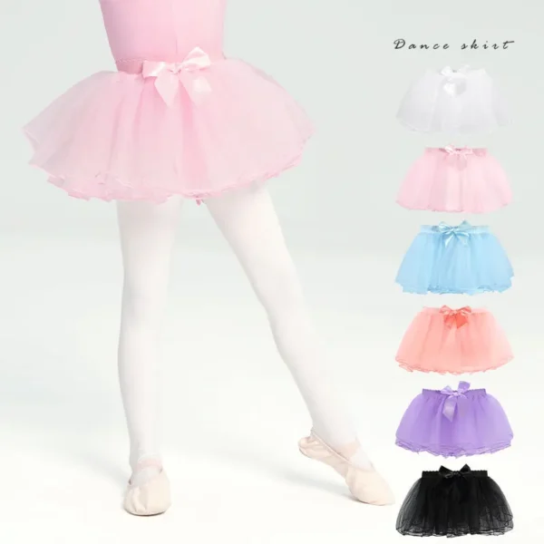 Ballet Skirt Girls Ballet Tutu Fluffy Dance Tutu Skirt Satin Bow Knot Tulle Skirts Ballet Dance Costumes Puffy Short Dresses 4