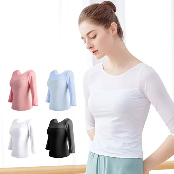 Ballet Tops Woman Dance Tops Mesh Splice Ballet Shirt Clothing Elegant Adults Yoga Ballerina Dance Costume Lady 3