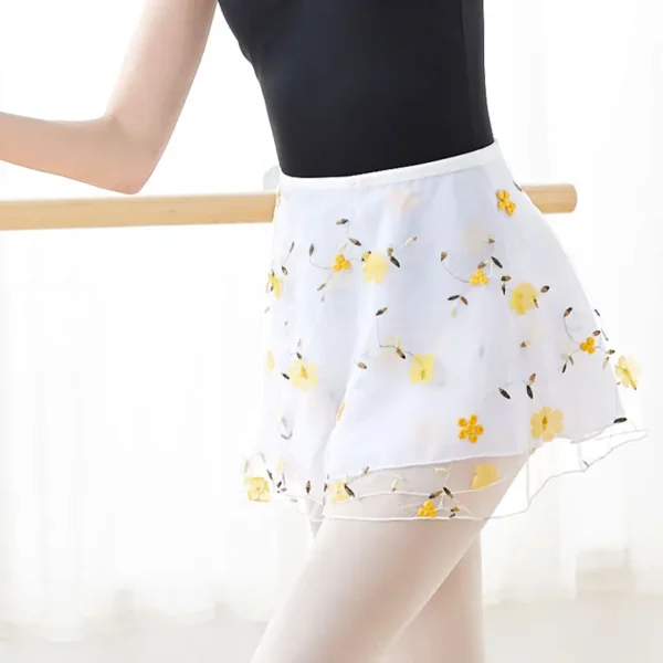 Ballet Skirt Woman Embroidery Floral Tie Up Chiffon Half Dance Skirt For Woman Skirt For Dancing 5