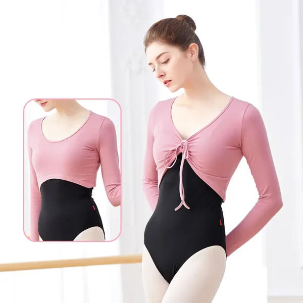 Woman Ballet Tops Drawstring Cotton Long Sleeve Dance Shirts Tops Woman Dancewear Training Tops Dance Costumes 3