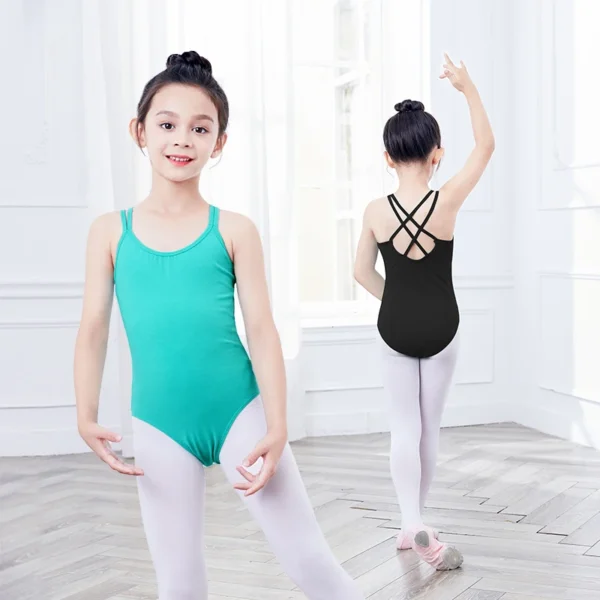 Gymnastic Leotard Girls Double Straps Camisole Dance Leotard Spaghetti Strap Dance Costumes Bodysuit Cross Back Ballet Leotard 4