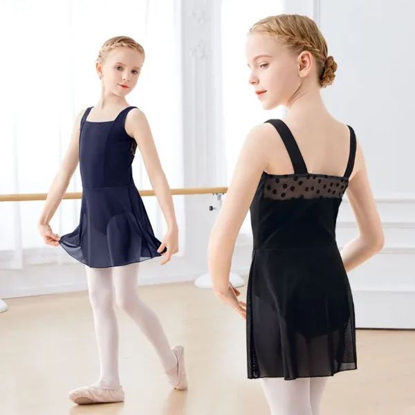 Girls Ballet Dress Dance Leotard Dress Sleeveless Cotton Square Collar Vest Dress Splice Dance Dress For Girls Camisole Dress 2