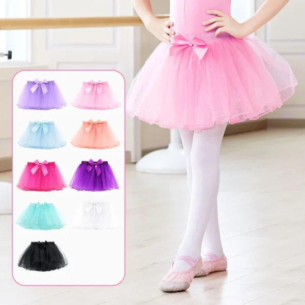 Ballet Skirt Girls Ballet Tutu Fluffy Dance Tutu Skirt Satin Bow Knot Tulle Skirts Ballet Dance Costumes Puffy Short Dresses 5