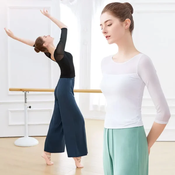 Ballet Tops Woman Dance Tops Mesh Splice Ballet Shirt Clothing Elegant Adults Yoga Ballerina Dance Costume Lady 4