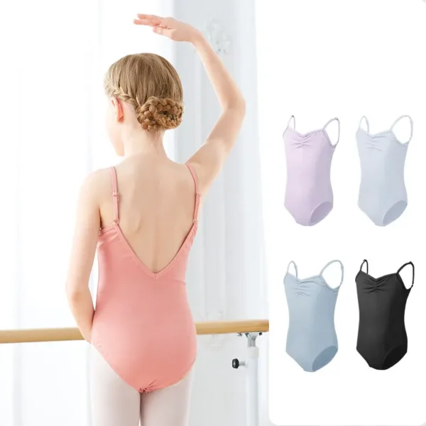 Ballet Leotards Girls Gymnastics Leotard Camisole Leotards Drawstring V Back Nylon Dance Leotards Ballet Bodysuit For Girls 1