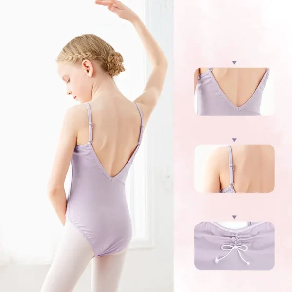 Ballet Leotards Girls Gymnastics Leotard Camisole Leotards Drawstring V Back Nylon Dance Leotards Ballet Bodysuit For Girls 3