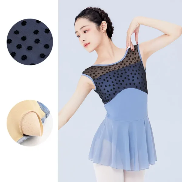 Ballet Leotards Dress Woman Gymnastics Dress Flocking Splice U Back Sleeveless Ballet Dress Adults Nylon Dancing Bodysuit 4