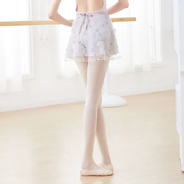 Ballet Skirt Woman Embroidery Floral Tie Up Chiffon Half Dance Skirt For Woman Skirt For Dancing 4