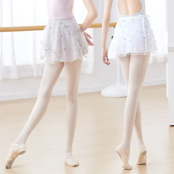 Ballet Skirt Woman Embroidery Floral Tie Up Chiffon Half Dance Skirt For Woman Skirt For Dancing 1