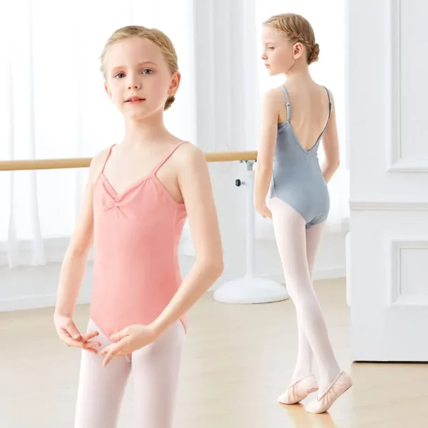 Ballet Leotards Girls Gymnastics Leotard Camisole Leotards Drawstring V Back Nylon Dance Leotards Ballet Bodysuit For Girls 2